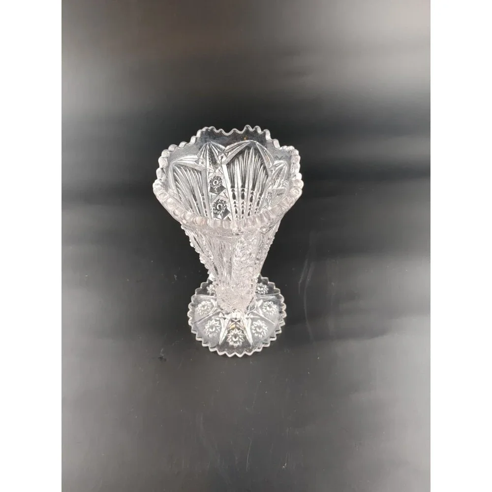 Vintage Brilliant Cut‎ Glass Flower Trumpet Vase Short 6